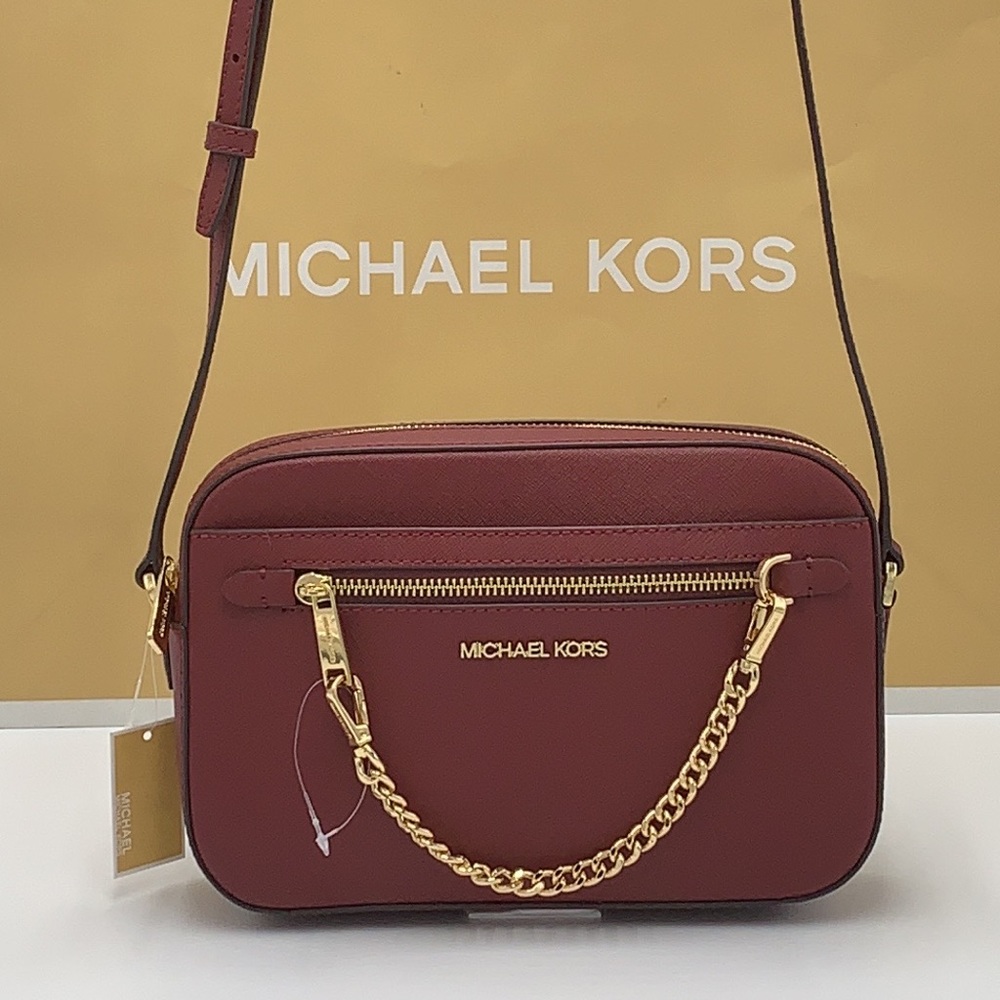 MICHAEL KORS 
Jet Set Large Saffiano Leather Crossbody Bag
Merlot-Dark Cherry - Picture 16 of 16